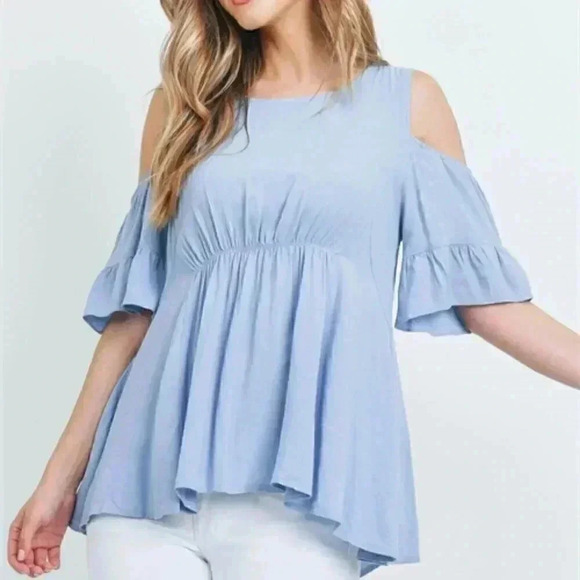 Boho Blue Jersey Cold shoulder top / blouse - Picture 3 of 5